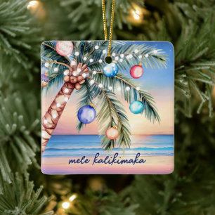 Adorno De Cerámica Navidades tropicales de la palmera Mele Kalikimaka