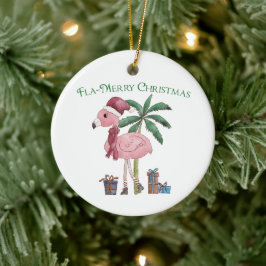 Adorno De Cerámica Navidades tropicales rosados Flamingo