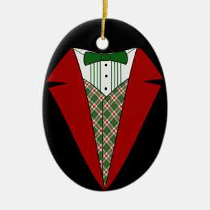 Adorno De Cerámica Navidades Tuxedo, rojo y verde elfo