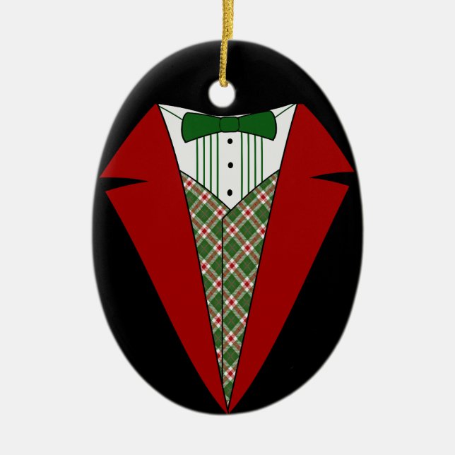 Adorno De Cerámica Navidades Tuxedo, rojo y verde elfo (Frente)