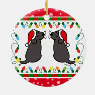 Adorno De Cerámica Navidades Twin Black Labradors Santa Ornament