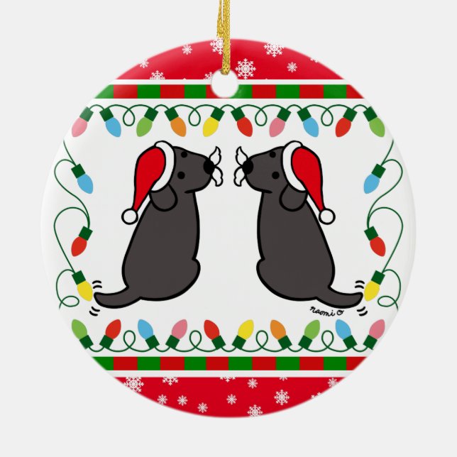 Adorno De Cerámica Navidades Twin Black Labradors Santa Ornament (Atrás)