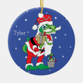 Adorno De Cerámica Navidades TySantasaurus Rex Ornament Personalize