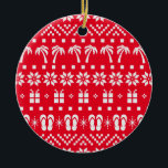 Adorno De Cerámica Navidades Ugly Sweater Beach Lover<br><div class="desc">Un bonito adorno navideño con un feo diseño de suéter con palmeras y chanclas. Para los amantes de la decoración Navidad con temática playera.</div>
