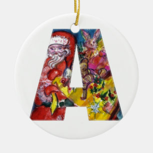 ADORNO DE CERÁMICA NAVIDADES UNA CARTA / SANTA CON GIFTS MONOGRAM