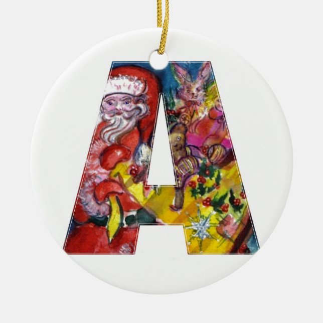 ADORNO DE CERÁMICA NAVIDADES UNA CARTA / SANTA CON GIFTS MONOGRAM (Frente)