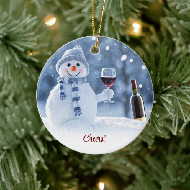 Adorno De Cerámica Navidades Vacaciones Vino Snowman Cute Gracioso (Árbol)