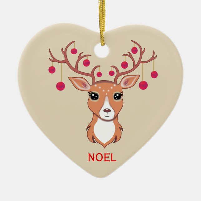 Adorno De Cerámica Navidades venados con bolas rojas (Frente)