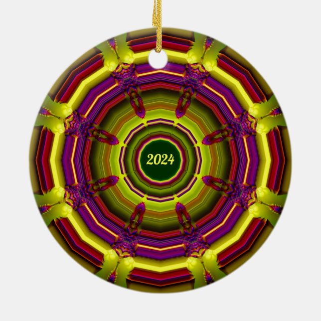 Adorno De Cerámica NAVIDADES ~ Verde amarillo rojo morado 2024 (Atrás)