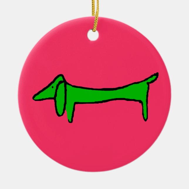 Adorno De Cerámica Navidades verdes Dachshund (Frente)