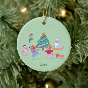 Adorno De Cerámica Navidades verdes de la Mezquita de Patinaje Hielo 