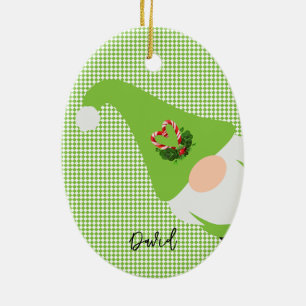 Adorno De Cerámica navidades verdes gnome patrón checador de nombres