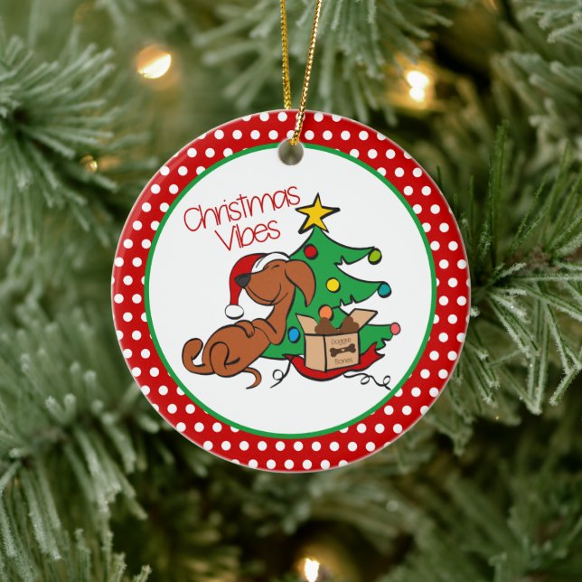 Adorno De Cerámica Navidades Vibes Dachshund Ornament Perro (Árbol)