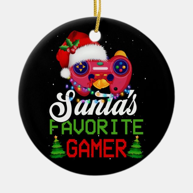 Adorno De Cerámica Navidades videojuego favorito de gamer Santa (Frente)