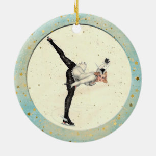 Adorno De Cerámica Navidades Vintage Ice Skaters