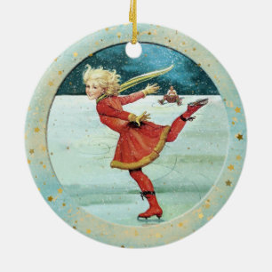 Adorno De Cerámica Navidades Vintage Ice Skaters