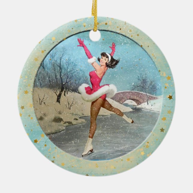 Adorno De Cerámica Navidades Vintage Ice Skaters (Atrás)