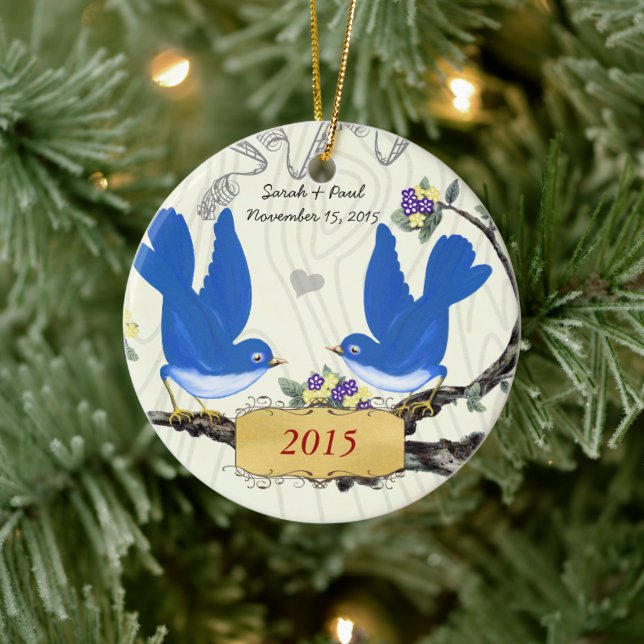 Adorno De Cerámica Navidades vitalizan aves azules en grano de madera (Árbol)