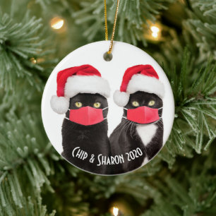 Adorno De Cerámica Navidades vivas, pareja de gatos en Personalizado
