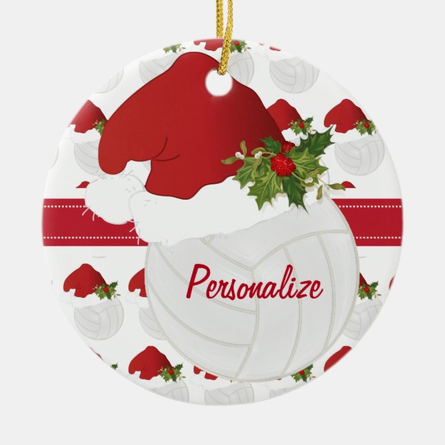 Adorno De Cerámica Navidades Voleibol deportivo 🏐 Santa Hat 🎅 (Frente)