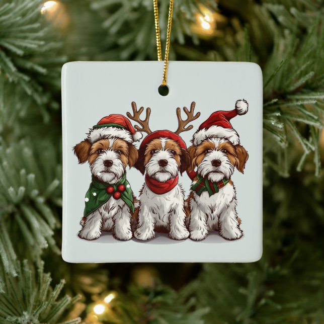 Adorno De Cerámica Navidades Welsh Wire Fox Terrier Dogs (Árbol)