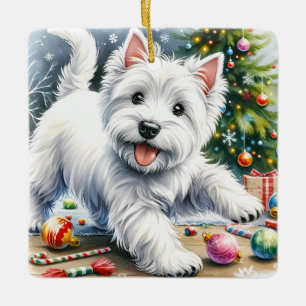 Adorno De Cerámica Navidades Westie de juguete