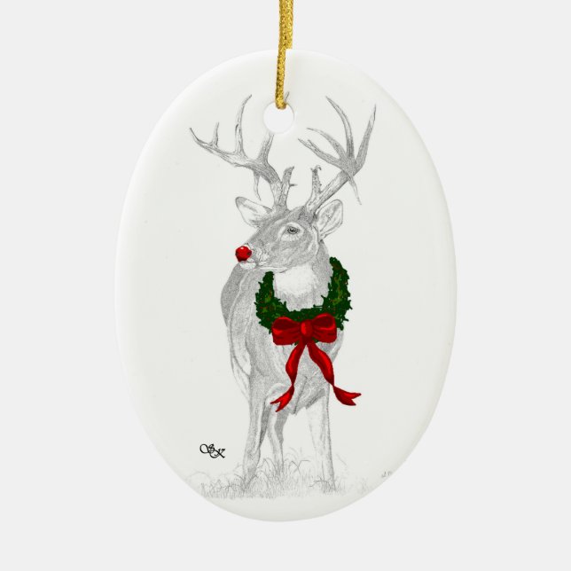Adorno De Cerámica Navidades Whitetail (Frente)