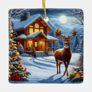Adorno De Cerámica Navidades/Winter Deer Lodge