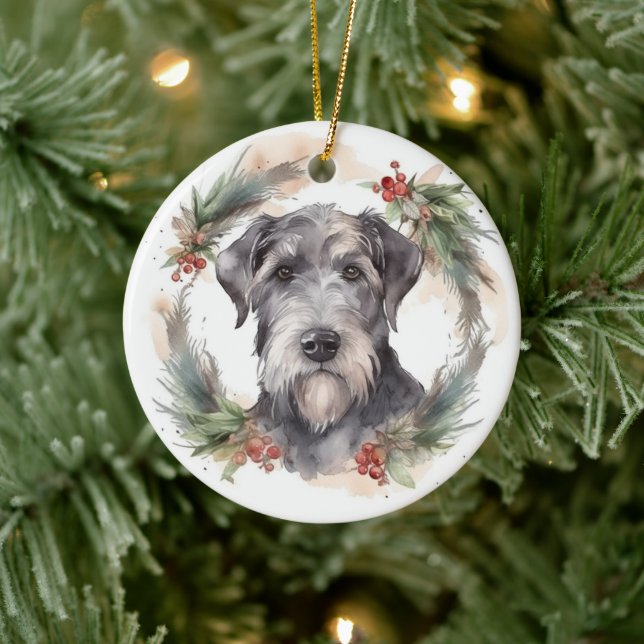 Adorno De Cerámica Navidades Wolfhound Wreath Festimes Pup (Árbol)