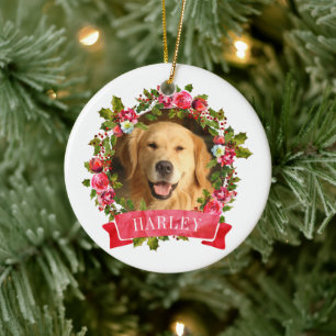 Adorno De Cerámica Navidades Wreath Dog Photo