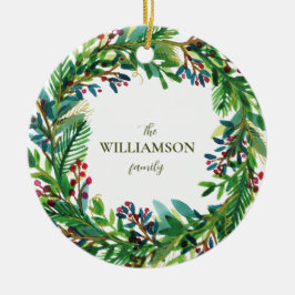 Adorno De Cerámica Navidades Wreath Holiday apellido Holi