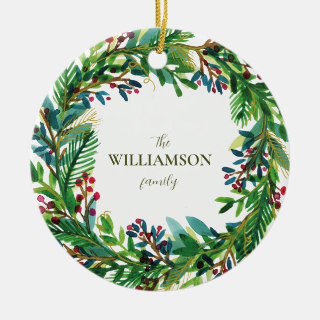 Adorno De Cerámica Navidades Wreath Holiday apellido Holi (Frente)