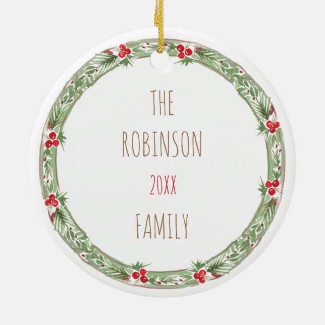 Adorno De Cerámica Navidades Wreath Mascota de foto nombre festividad (Atrás)
