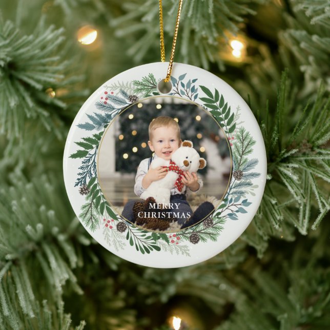 Adorno De Cerámica Navidades Wreath Personalizado 2-Foto (Árbol)