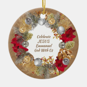 Adorno De Cerámica Navidades Wreath Personalizado Beige CELEBRATE JES