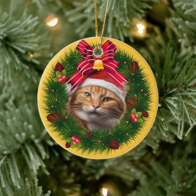 Adorno De Cerámica Navidades Wreath Personalizado Gato Mascota modern (Árbol)