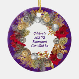 Adorno De Cerámica Navidades Wreath Personalizado Purple CELEBRATE JE