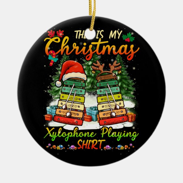 Adorno De Cerámica Navidades Xilófonos Jugando Tres Santa Elf Xyloph (Frente)