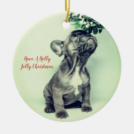 Adorno De Cerámica Navidades Y Mistletoe Del Bulldog Francés Holly Jo