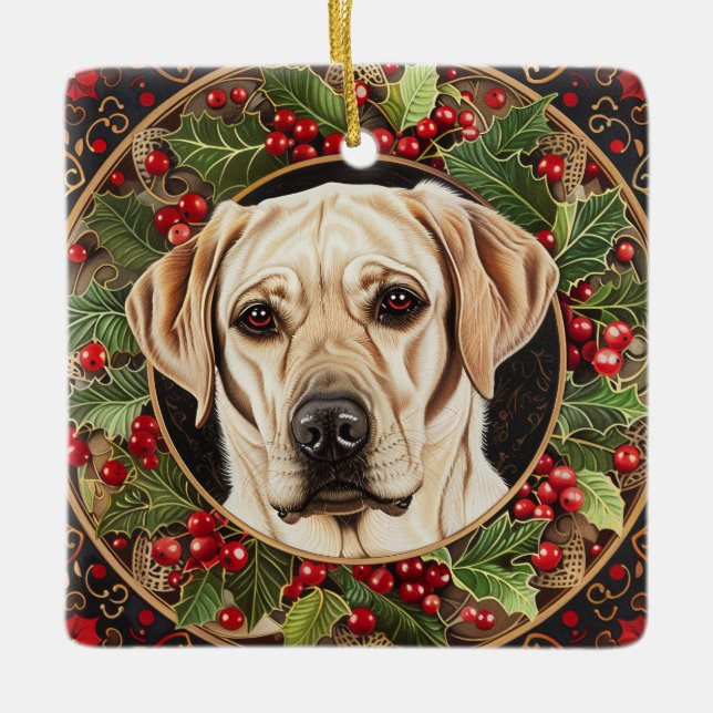 Adorno De Cerámica Navidades Yellow Lab Dog (Anverso)