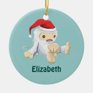 Adorno De Cerámica Navidades Yeti Doll usando un Sombrero Santa