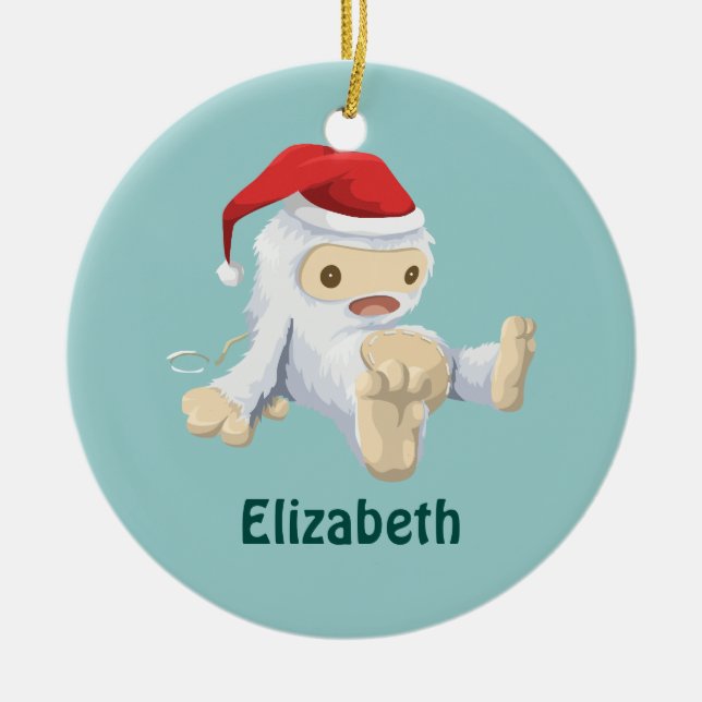 Adorno De Cerámica Navidades Yeti Doll usando un Sombrero Santa (Frente)