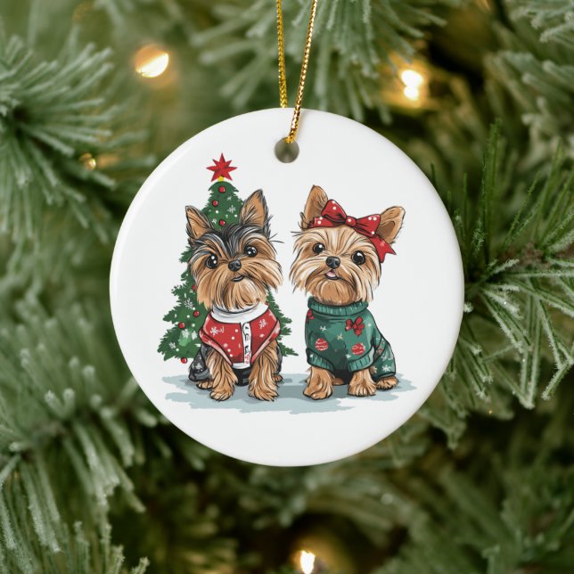 Adorno De Cerámica Navidades Yorkie Dogs (Árbol)