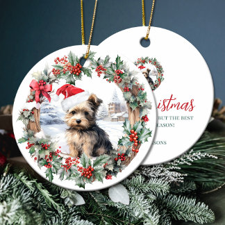 Adorno De Cerámica Navidades yorkshire terridog cachorro Santa hat