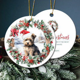 Adorno De Cerámica Navidades yorkshire terridog cachorro Santa hat