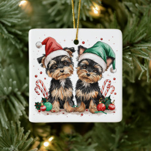 Adorno De Cerámica Navidades Yorkshire Terrier Dogs