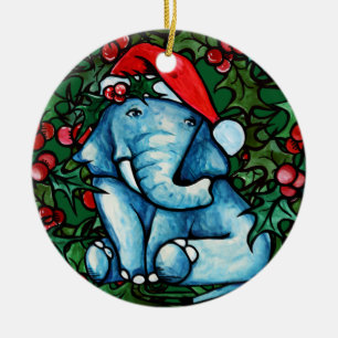 Adorno De Cerámica Navidades Yule Elephant con Holly