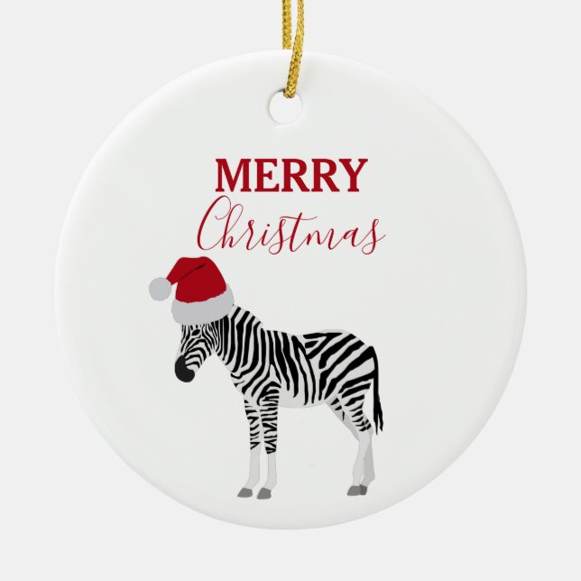 Adorno De Cerámica Navidades Zebra graciosa animal con Santa Hat (Frente)