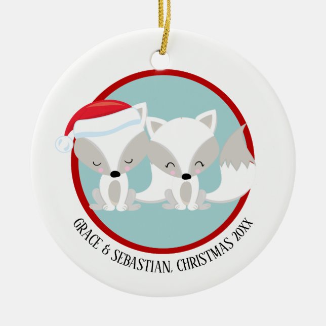 Adorno De Cerámica Navidades zorros árticos personalizados (Frente)