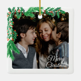 Adorno de cerámica navideño con marco de foto 2 Cu